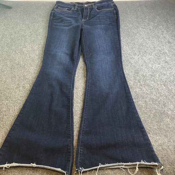 Judy Blue Denim - Judy Blue Flare Jeans Womens 11 30 Dark Wash Stretch Wide Leg Raw Hem